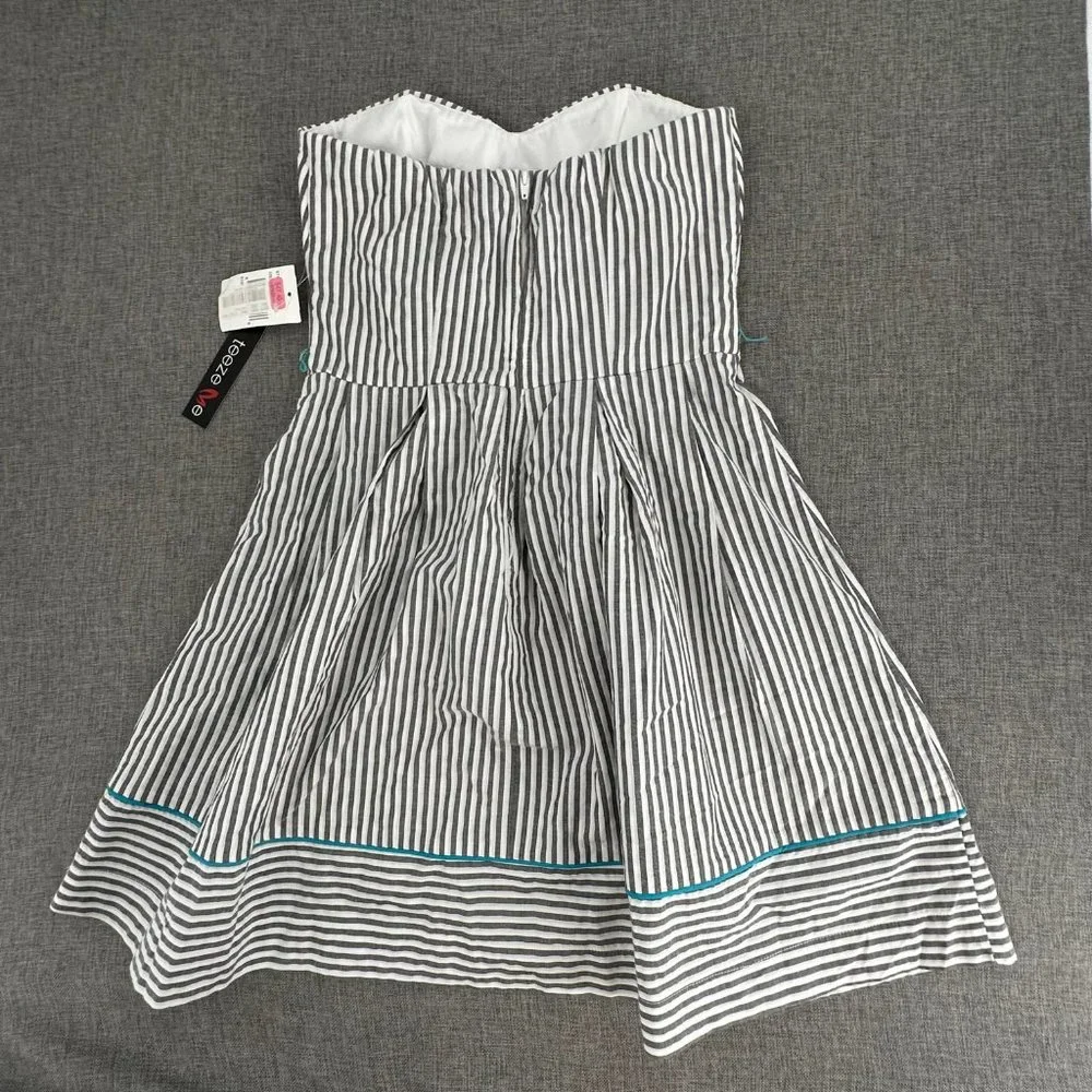 Brand New Teeze Me Dress Strapless Blue & White Size‎ 5 Zipper Closure Cotton